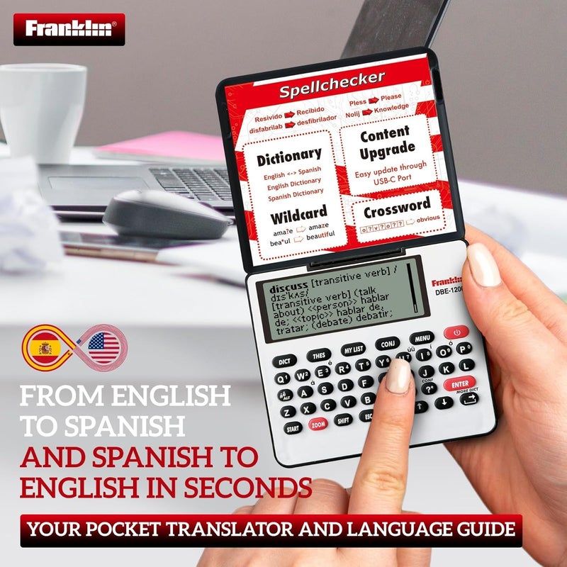 Franklin DBE-1200 Bilingual Electronic Dictionary – English-Spanish, Spanish English Digital Dictionary, Translator, Phrasebook, Spell Checker, Portable Device with LCD Screen - Image 2